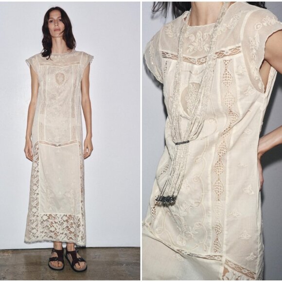NWT ZARA LIMITED EDITION SEQUIN EMBROIDERED DRESS Size M (Cream) - Picture 1 of 14
